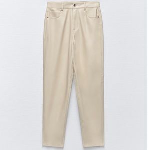 NEW Zara Faux Leather mom fit pants tan beige w/ tags 36/ US 4